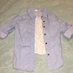 Lace button up mid sleeve top